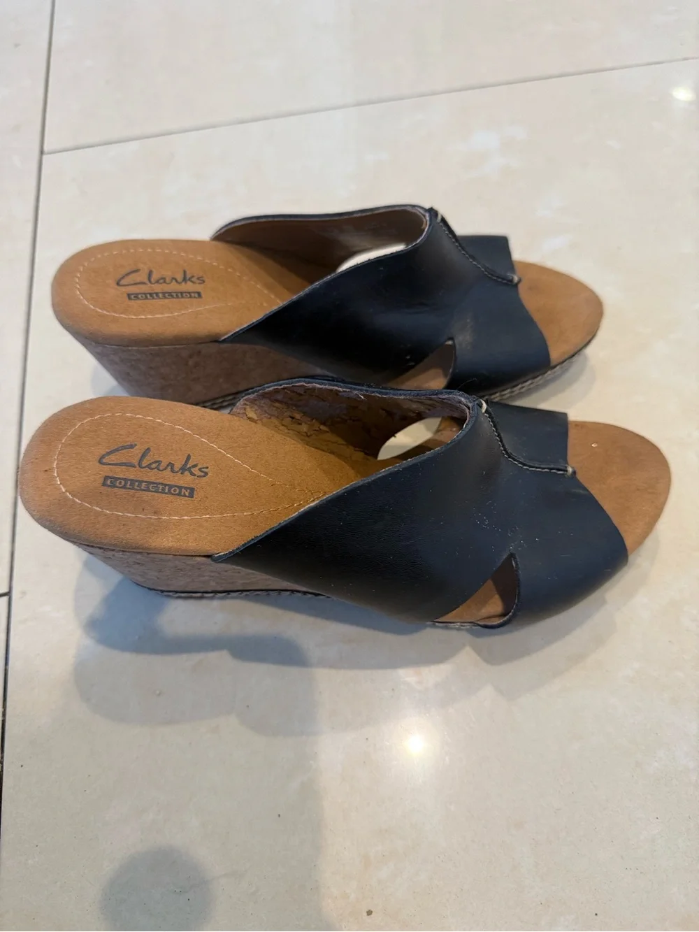 Clarks Women's Black Leather Wedge Sandals